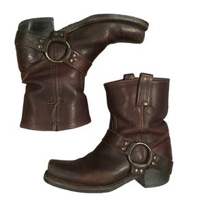 Frye Harness Dark Brown Leather Moto Booties